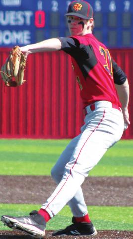 Titan Juniors, Seth Stover (above) and Kolt Ungeheuer (below) combined for two innings each in the 12-0, run-rule win over the Indians in the Columbus season opener, Saturday, in Seneca.