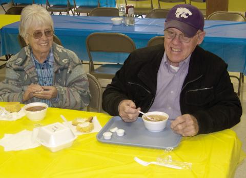 The annual Columbus Lions Club Bean and Soup Feed is always well attended. Helen and Kenneth Kelley were among the diners at St. Rose Parish Hall. Beans and homemade cornbread always hit the spot with area residents.