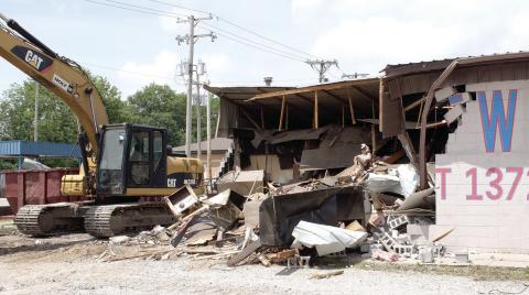 The earlier stages of demoliton of the VFW building show remnants of the post’s name on the remaining wall. The lot is now empty and will used as a parking lot for Park Elementary School.