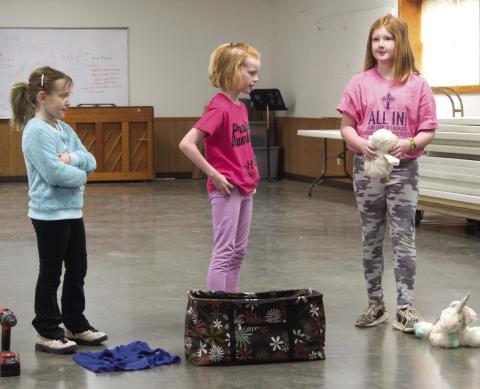 At the Cherokee County 4-H Days, Prairie Rambler club members Saundra Culen, Emily Harris and Olivia Harris performed a skit Twas the Night Before the Fair. Other club members participating included Kayleigh Keller and Ashley Benge.