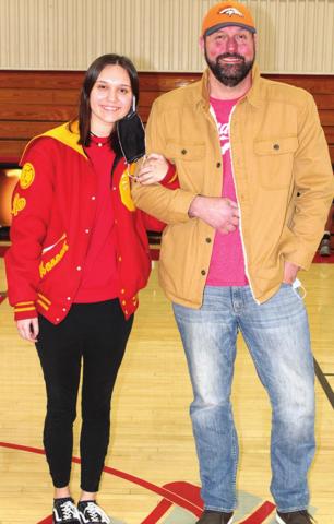 Lady Titan Senior, Hannah Kirk, was recognized during Senior Night Ceremonies at the Columbus High School Gymnasium recently. Hannah has sung the National Anthem at all home games for two years. She was escorted by his father, Jerry Kirk.
