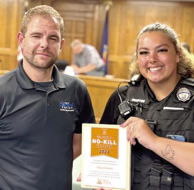 An award was presented to the City of Columbus by the Best Friends Network for not euthanizing animals in the local pound. Chief Kyle Clark told the City Council that the award was preceded by a survey they received. Chief Clark and the animal control officer at the time, Sierra Hampton, received the award.