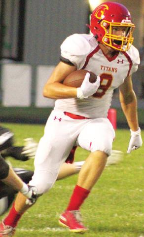 Titan Junior All-Conference Linebacker, Kick Returner, and Wide Receiver, Landin Midgett, was lost for the season in the Titans second series of their first game, Saturday morning in Frontenac. Landin will have surgery on his right tibia to repair the damage and will be sidelined for the entirety of the Titans 2021 schedule. Above, Landin runs back a punt return for the Titans first possession of the year.