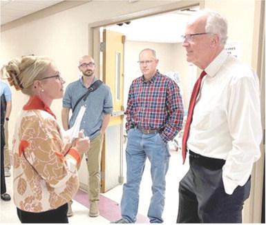 Senator Moran toured Columbus Mercy Hospital with CEO Angie Saporito and community leaders including City Administrator Jake Letner, County Economic Development Director Dale Helwig and Senator Moran. They toured the emergency department, radiology and the newer infusion center so Senator Moran could see a critical access hospital working to ensure patients receive the care they need in their hometown.