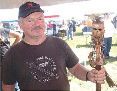One of the most unusual items at the Evans’ Hammer In held recently was this walking stick put together by Martin Weston. The head is a coconut he found on the beach as well as the stick also found on the beach. “I put the two together and built the unusual walking stick.”