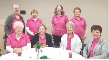 Columbus Mercy Hospital Volunteers attended as special guests at a luncheon hosted by the Joplin Mercy Volunteers Chapter Wednesday, March 13. Four of them won shamrock plants. Those attending included front row Nancy Evans, Virginia Leake, Geneva Grubbs and Myrna Martin. Back row Debra Messer, Lucille McNemar, Melissa Torchia and Clara White. Courtesy photo.