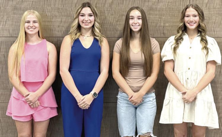 Candidates for Riverton High School Homecoming Queen include left to right freshman Becca Webb, sophomore Geneva Shepherd, junior Ava Price and senior Landyn Martin. The queen will crowned at 6:30 p.m. during the Riverton football game against Cherryvale Friday, October 4. Courtesy photo.