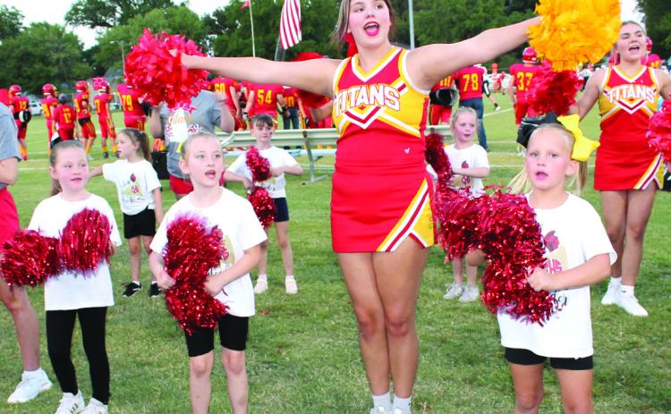 During a recent football game Emma Sutton, Addilyn Garner, Gabryelle Basauri, and Kasyn Casey performed during the halftime show.