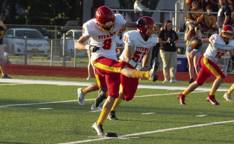 Titan Junior, Jace Midgett, kicked of the 2023 Football season at Girard, Friday night. Columbus won the toss and elected to defer to the second half in the 8-32 loss.