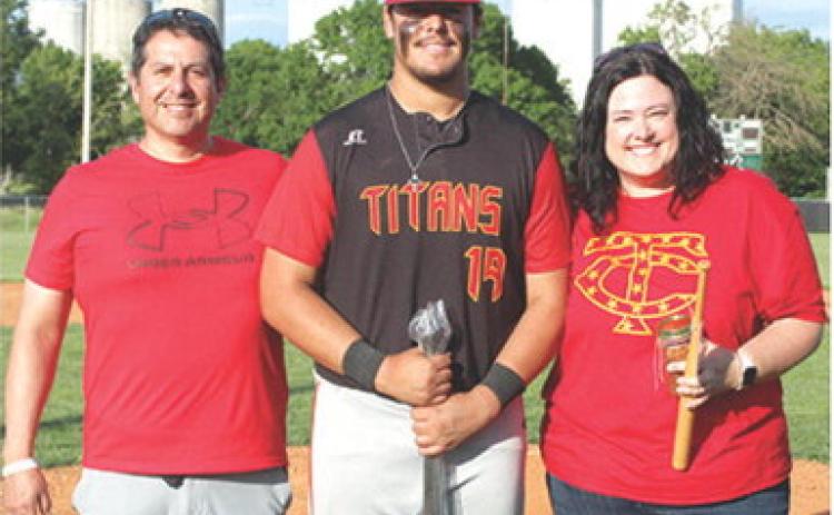 Titan Senior, Rece Ponce, was recognized during Senior Night ceremonies at Bomber Field in May. Rece is a two-year member of the Titan Baseball Team. He was escorted by his parents Anthony and Tammy Ponce.