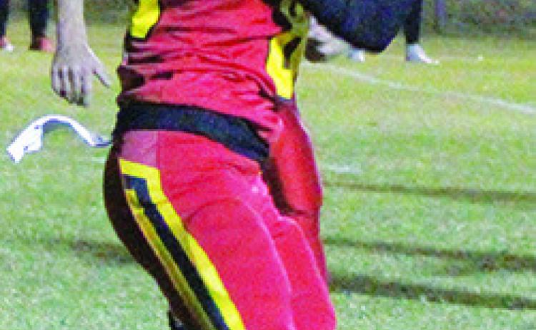 Titan Sophomore, Jace Midgett, makes the catch on the 2-pt conversion to tie the game, 20-20, in the JV double OT loss to Caney at Titan Stadium, Monday.