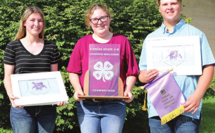Wildcat 4-H State winning livestock skill-a-thon team. Cecillia Newby, Trinity Kuehn and Trey Newby, Not Pictured Dexter Small. Courtesy photo.