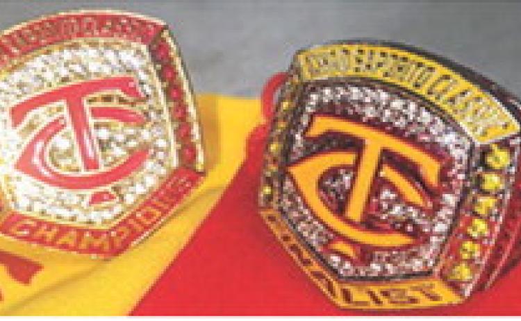 Custom rings will be awarded to championship and runner-up teams in the Chad Saporito Summer Classic Baseball and Softball Tournaments. Chad’s brother Clint designed the rings using the TC logo design created by Chad. Courtesy photo.