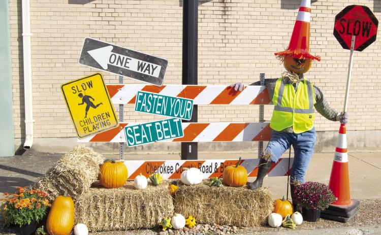 It’s time for the Scarecrow Contest for Columbus Day. Businesses, individuals and organizations are invited to compete. Last year Cherokee County Road and Bridge (above) and Mercy Columbus (below) had unique entries.