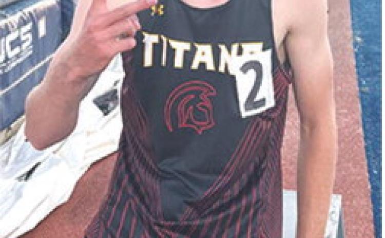 Titan Junior, Levi Simpson, has surpassed a personal and school best mark and met a goal he’s been working on since he stepped on the high school track team. Friday at the Thad Clements Invitational Track and Field Meet in Chanute, Levi ran 800 Meters in a time of 1:59.1 minutes, breaking the 2009 school record set by Wade Robinson of 2:01.66 minutes. Courtesy photo.