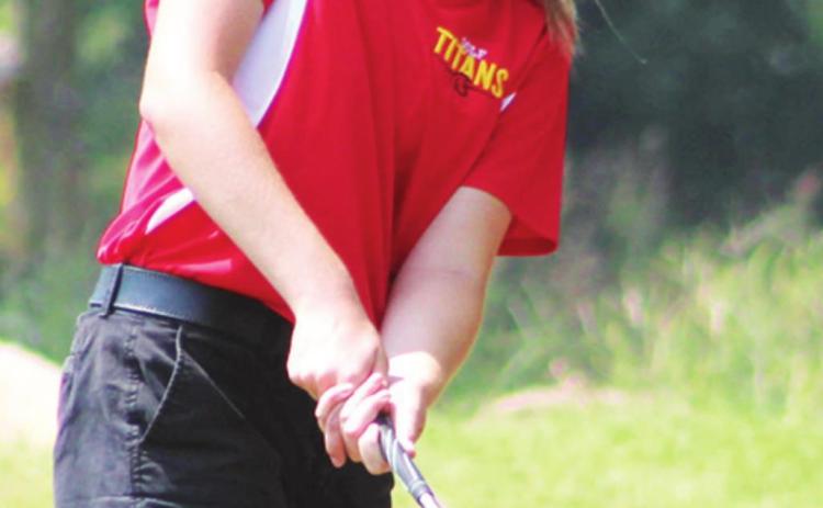 Lady Titan Reese Grundy, placed fifth at the Frontenac/Colgan Invitational in Pittsburg, Monday. The Lady Titans placed second in team standings behind St. Mary’s-Colgan on the 18-hole, Crestwood course.