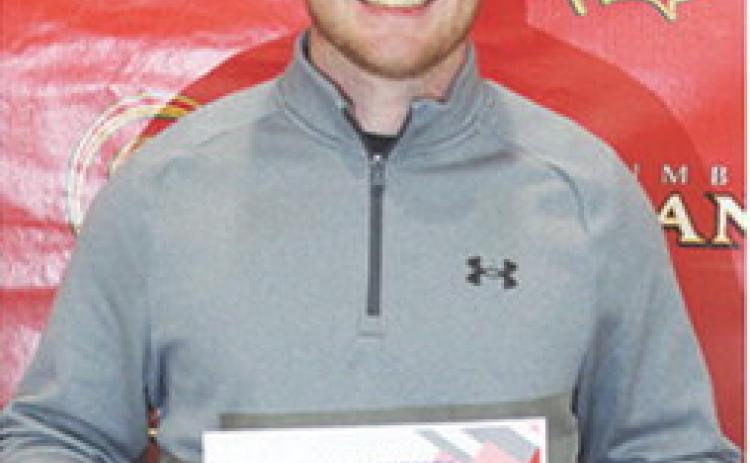 Brandon Stice received the Truckload Carriers Association Scholarship in the amount of $2,725 from during the 2025 Senior Assembly at the Columbus Unified High School Gymnasium, May 16.