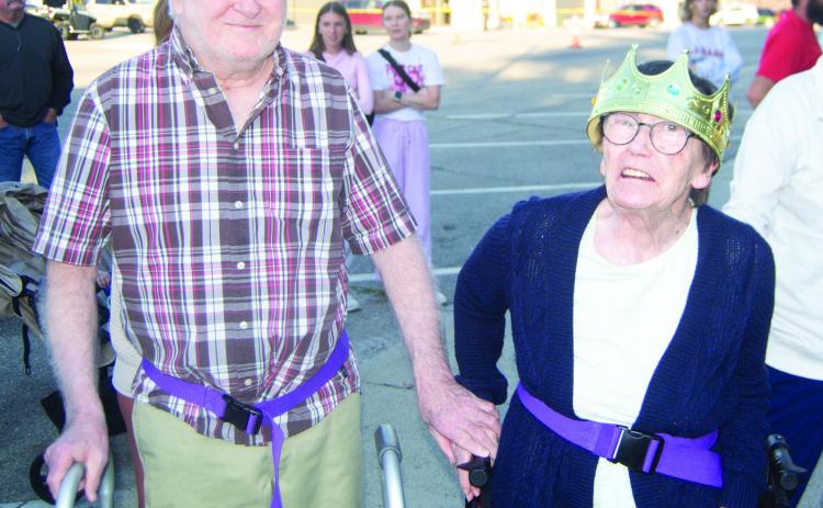 Mr. Columbus Ivan Queen was crowned Friday evening on the County Courthouse steps along with Mrs. Columbus Donna “Dee” Buffalo. Both are residents at Medicalodges and are honored to be selected and to be a part of the festivities. Both are military veterans, he was in the service for eight years. She was in the armed services for three years.
