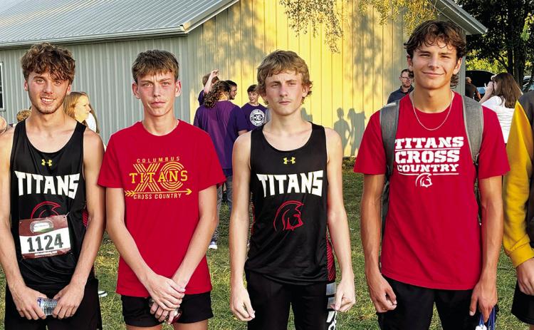 The Titan Boys Cross Country Team placed fourth in team standings at the Humboldt Invitational, Tuesday. Team members are Easton Long, Levi Simpson, Carter Woodcock, Kolton Delmont, Drake Laurance, and Dane Merrick. Drake took sixth place individually and Carter Woodcock was 14th. Columbus is hosting a meet, Tuesday, at the Brush Creek Golf Course beginning at 3 p.m. Courtesy photo.