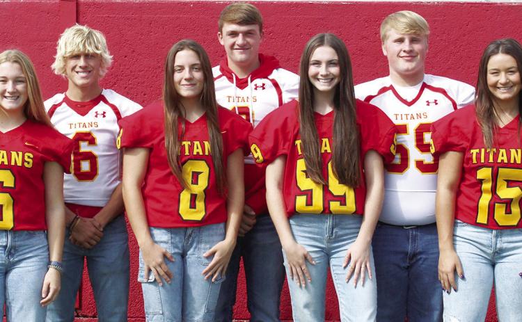 The Columbus Unified High School Homecoming candidates and their senior escorts were announced, recently. The 2022 Homecoming Queen and her court will be crowned during ceremonies prior to the homecoming game against Frontenac, Friday, at Titan Stadium. Senior queen candidates are front row: Addison Saporito, Aubree Saporito, Faith Henry, and Jailyn Rodriguez. Back row escorts for the 2021 queen and 2022 candidates are: Rydge Delmont, Cade Saporito, Landin Midgett, Jake Eddington, and Kayden Cox.