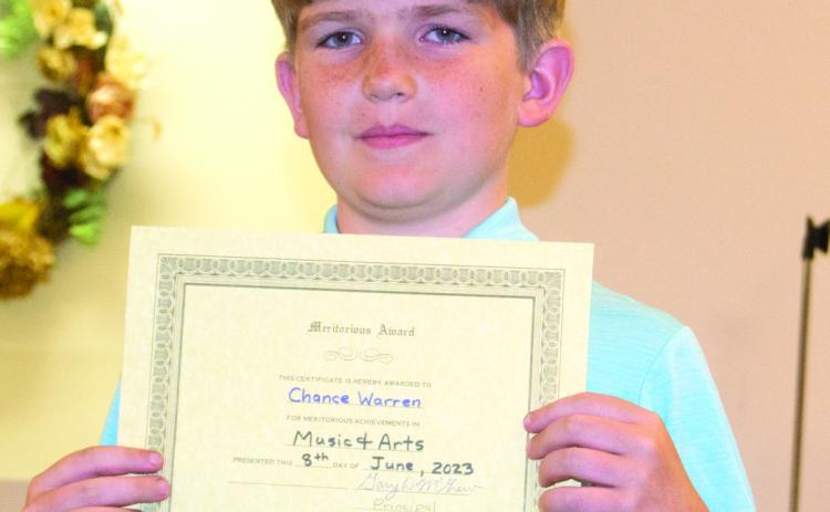 Chance Warren was recognized for his achievements in Junior Music and Arts and Junior High Track at the recent awards ceremony at Life Christian School.