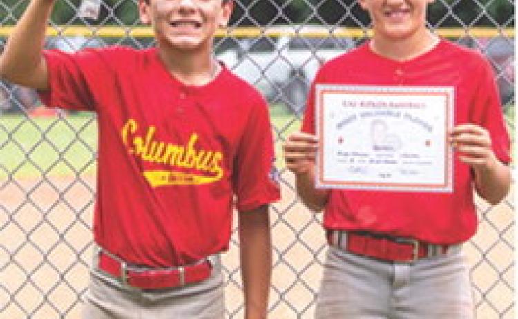 (LEFT) Lucus Haviland received the WOW Award and Briggs Johnson was named Most Valuable Player in the Columbus Cal Ripken 10U All-Stars Game 8 win over Frontenac, 7-6, in the Kansas Cal Ripken District 5 Tournament, Saturday, in Parsons. Photo by Kristin Sharp.