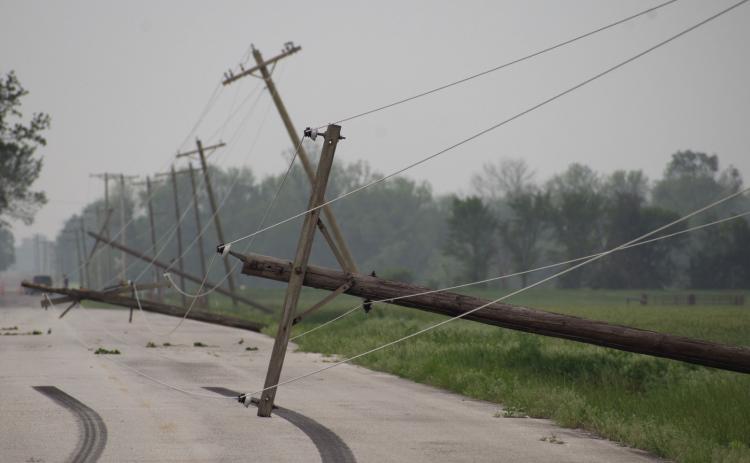 Trees and power lines were snapped in Hallowell and Sherwin. Minimal damage was reported in the city limits of Columbus. Heartland Rural Electric Company reported at least 30 power poles in the Columbus area damaged.