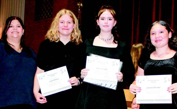Outstanding choir students at Columbus Schools were presented with their certificates at the end of year vocal concert. Karley Jones director presented the awards. Those earning the award were Lydia Wilkins, River Murphy and Jewlie Shrader.