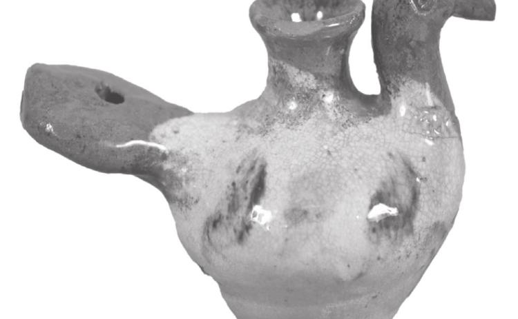 People have made ceramic whistles shaped like birds for hundreds of years. This one is a piece of American redware made in the 1800s.