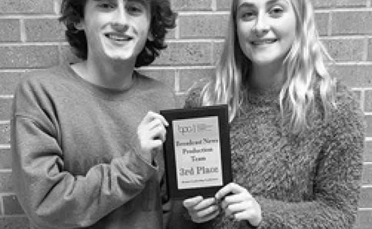 Columbus High School Business Professionals of America attended the State Leadership Conference in Wichita last week. John Smith and Mallory Thompson (pictured) placed third for Broadcast News Team, qualifying them to compete at Nationals in Chicago this May. Fifth place for Financial Analyst Team went to, Brandon Stice, Lydon Lovesee and Tavin Rasmussen and sixth place for Financial Analyst Team was awarded to Lilian Ruddick and Kolton Delmont. Courtesy photo.