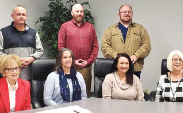 New year, new school board for the Baxter Springs USD 508 school district. Board members include Brandon Williams, President Casey Eaton, Josh Sweaney, Vice President Deanne Bins, Governmental Relation Contact Kerri Jensen, Jami Thiessen, and Representative to the SEK Interlocal 637 board Linda Crotts. Photo by Amber Helwig.