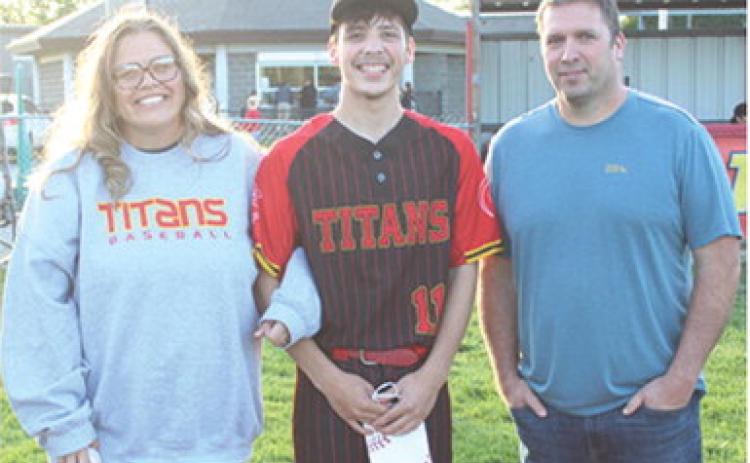 Titan Senior Julien Basuari was recognized during Senior Night recognition, Friday, at Bomber Field. Julien has been a member of the Titan Baseball Team for one year. He was escorted by his parents Misty and Justin Smith.