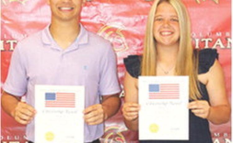 Titan Seniors Jayden Rodriguez and Morgan Richards were the receipents of the Citizenship Award during the 2026 Senior Assembly, May 15, at the CUHS Gymnasium. The award is presented to exemplary young citizens who have demonstrated a marked respect for country, assumed responsibility for improving school and community and has shown reverence for life. The award includes a $1,000 scholarship.