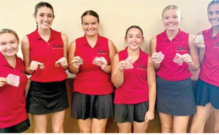 The Columbus Lady Titan Golf Team earned their third team win of the season at the Chanute Invitational, Monday, at the Stone Creek Golf Course. Columbus had a four-man total of 373 in the win. Team members are Amory Neely, Natalie Wary, Fallon Smiley, Hannah Noel, Cali Carpino, and Addison Johnson. Courtesy photo.