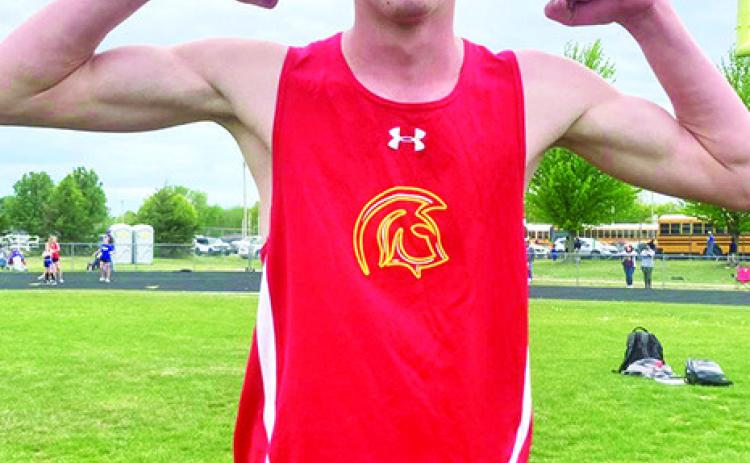 Columbus Titan Eight Grader, Levi Simpson, set three new school records at the CCC Junior League Meet, Tuesday, in Frontenac. Simpson improved his own school record marks in the 800M and 1600M runs and is a member of the record setting 4x400M Relay Team. Courtesy Photo.