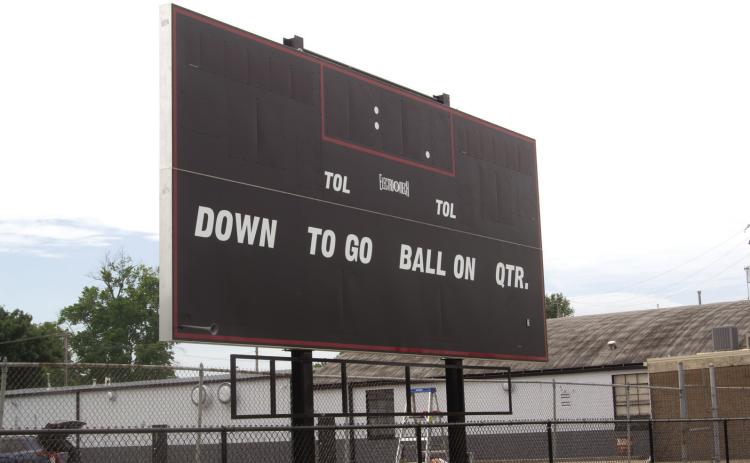 A new scoreboard will greet students at Columbus High school which opens for the first day of school on Wednesday. The new scoreboard was donated by Mercy Hospital and was made and installed by Vital Signs.