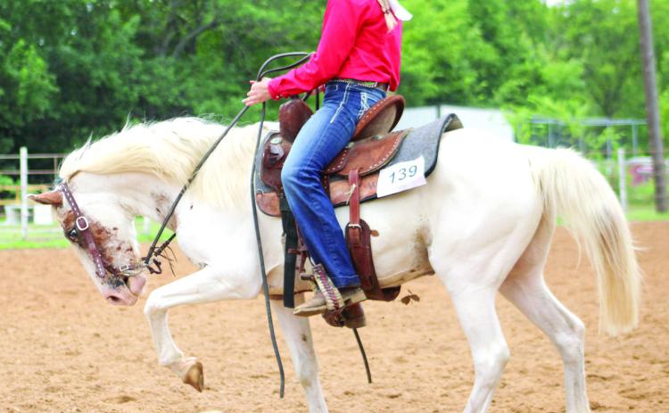 Case Capron works her horse during the 2025 Horse Show at the Saddle Club Arena.
