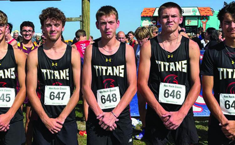 The Columbus Titan Cross Country Team ran in the prestigious Rim Rock Ranch Classic Race, September 27, in Lawrance. The Titans held their own in a large field of 503 competitors. Juniors, Easton Long, Levi Simpson, Carter Woodcock, Dane Merrick, and Drake Laurance completed the 5K run for the Titans. Courtesy photo.