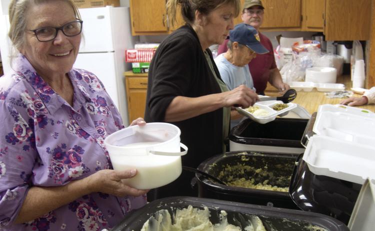 Members of the Faith Community Church were operating the chicken and noodle dinner fundraiser at the Holiday Fair. They estimated serving over 200 dinners including a dessert selection without equal.