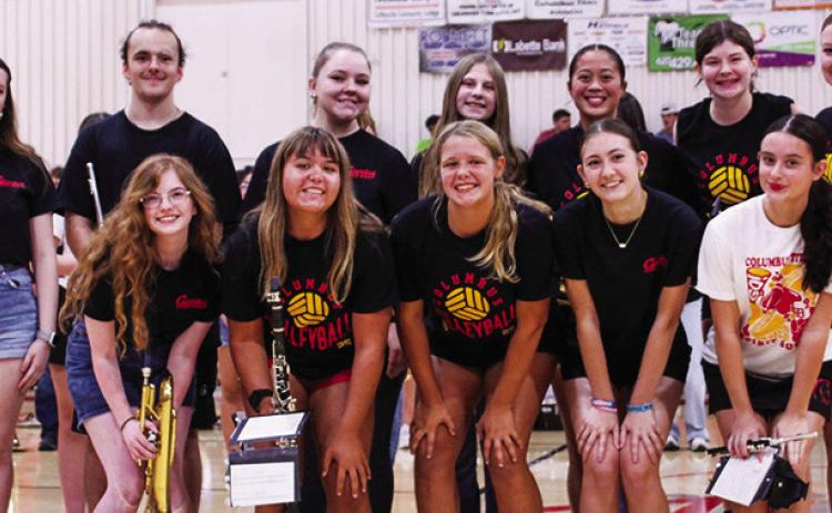 The Columbus Unified High School Titan Band Seniors were introduced during the annual Meet the Titan Night at the CUHS Gymnasium, August 22. Back row: Jacianna Heflin, Gabe Edwards, Natalie Edmondson, India Daniels, Trinity Adoremos, Katelyn Draeger, and Trinity Green. Front row: Ava Hulvey, Mackenzie Richards, Morgan Richards, Darcy Garrett and Piper Hayes. The band will be performing at the halftime of all Titan home football games beginning September 19. The homecoming parade will be September 26.