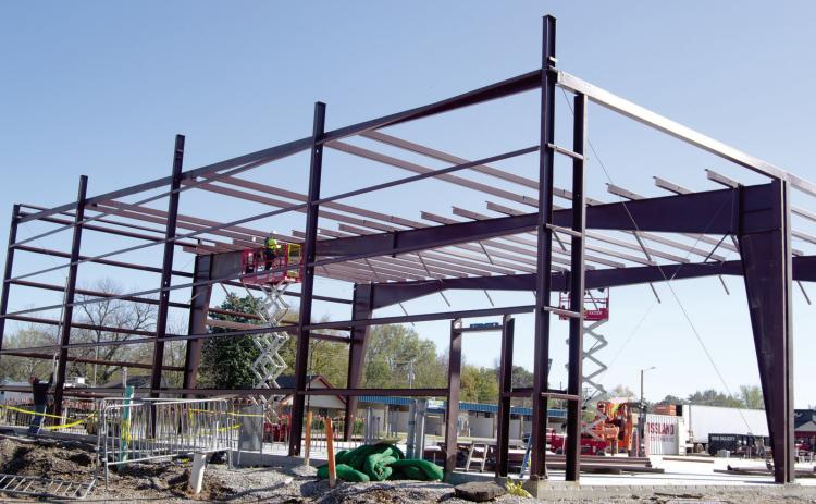 Construction continues on the new Baxter Springs Fire Station as the steel begins to take the shape of building. Construction is being handled by Crossland Construction.