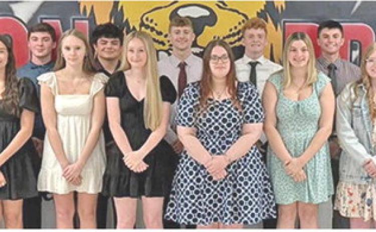 Baxter Springs High School held National Honor Society inductions March 11. Current members include Logan Abbott, Ella Boeckman, Kierstan Burgraff, Isabella CasadaNolan Commons, Taylor Cox, Allison Hall, Alexis Hatcher, Devyn Hopkins, Allie Judd, Ivan Ogle, Grady Roller, Jayme VonBrookner, Payton Wheeler and Brooks Walker. New members inducted were Maliah Avery, Weston Buck, Jaylee Hessee, Oliver Kerr, Andrew Low, Isaiah Main, Jada Palmer, Cole Parrish, Kadence Underhill and Kailee Wixon. Courtesy photo.