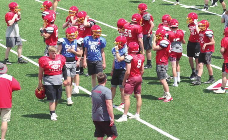 The Titan Football Team and coaches prepare for the 2021 season during drills and plays at the Pittsburg State University Team Camp, Saturday through Monday at Carnie Smith Stadium in Pittsburg. The Offensive and Defensive Lines are back at Pitt today for lineman camp at 8 a.m. and the Skills Camp Combine will be tomorrow at 11 a.m. Courtesy Photo.