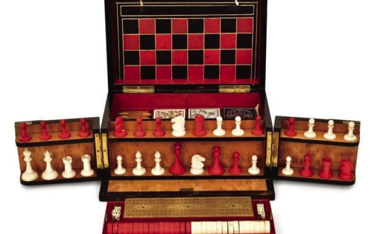 Whether you prefer cards, chess, checkers, or cribbage, the 19th-century Royal Cabinet of Games Set had you covered. Photo Credit: Fontaine’s Auction Gallery
