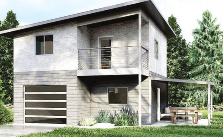 The “ Smittle” design of a microMansion includes a garage and an outside porch in the 500 square food space. Courtesy photo.