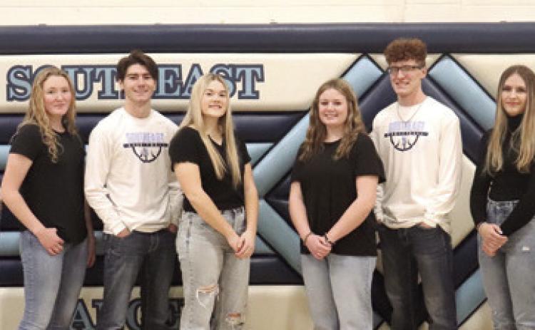 Southeast Homecoming will be Friday, February 3. Homecoming candidates include left to right: Senior Easton Renn, Senior Kimberlynn Vineyard, Senior Cade Burdette, Junior Kinzey Cassidy, Sophomore Samantha Dietz, Senior Drake Guymon, Freshman Kilynn Banke and Senior Wyatt Scales. The Lancers will be playing Colony Crest and coronation will be held between games. Courtesy photo.