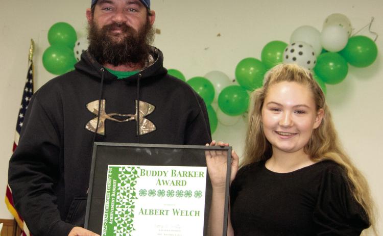 The 4-H annual Buddy Barker Award was presented to Albert Welch by Amory Neeley Saturday at the 4-H Breakfast in the 4-H building. The award is presented to an individual that did not belong to 4-H as a youth, but embodies all of the important qualities of a 4-H’er including hard work, helpful, promoter of 4-H and willing to do all you can to make 4-H the best it can be.