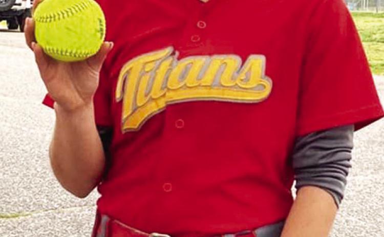 Lady Titan Senior, Aubree Saporito, pitched a nohitter, Monday, in a shut out, 15-0, win at Pittsburg against St. Mary’s-Colgan. In the three-inning, runrule, game, Aubree threw seven strike outs with no walks and no hits facing ten batters. The Crowder College signee has seven wins in eight starts with a 2.355 ERA. Courtesy Photo.