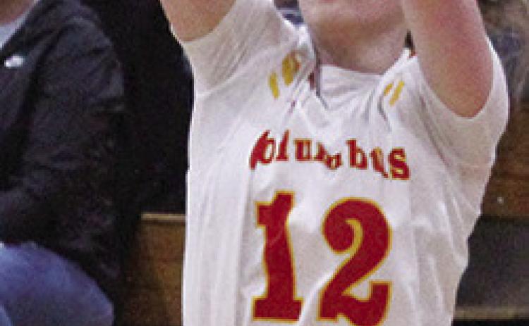 Lady Titan Senior, Ava Harman, shoots for three in the 41-51, Senior Night loss to Frontenac, Tuesday, at the Columbus Unified High School Gymnasium. The game was the regular season finale for the team.