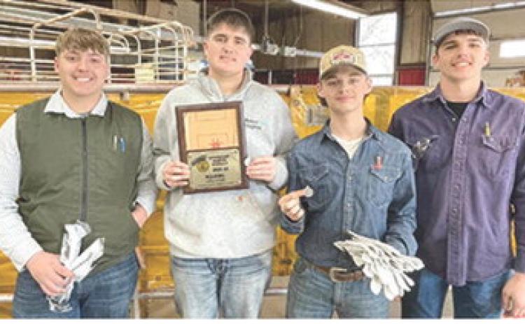 Members of the Columbus High School FFA attended the Southeast District FFA Welding Contest at Labette County High School. Columbus FFA members on the first place B Team included sophomores Alex Welch (top 20), Kaden Crafton (third) and Dawson Beaty (fifth). Junior Trenton Lacen (top 15) was the only Columbus student on the A Team. Students performed various welding tasks, performed torch cuts, answered test questions and problem solving. Over 150 students attended the event. Courtesy photo.